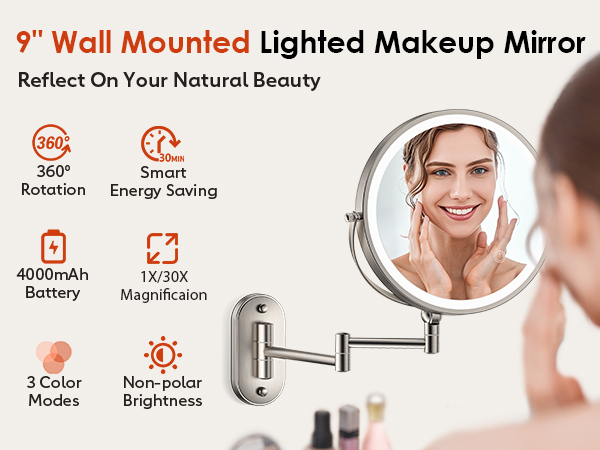 Wall Mounted Lighted Makeup Mirror Magnifying Mirror with Light