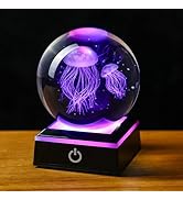 YU FENG 3D Jellyfish Crystal Ball Lifelike 3D Starry Jellyfish Pattern with Colorful Luminous Bas...