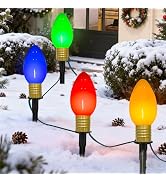 7Ft Christmas Pathway Lights Outdoor with 4 C9 LED Multicolor Bulbs | Connectable Pathway Stakes ...