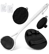 GEENOA Silicone Back &amp; Body &amp; Face Scrubbers Set 4PCS, 15.35’’ Soft Back Scrubber for Dual-Side U...