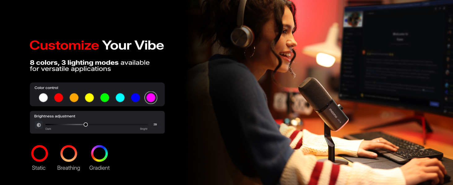 wireless dynamic rgb gaming microphone for pc