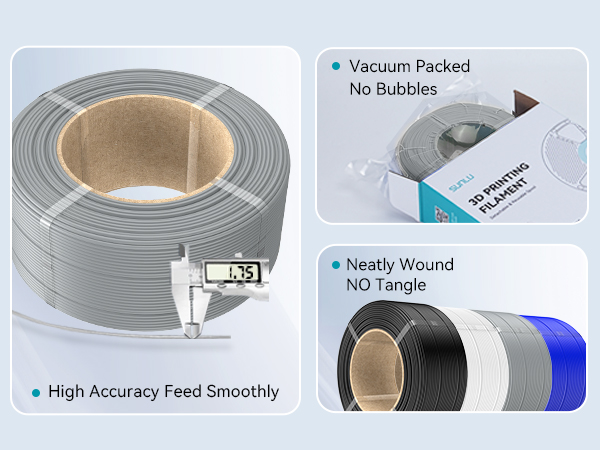 Text includes 'Vacuum Packed', 'Neatly Wound', 'High Accuracy Feed Smoothly'. Technical product shots showing what appears to be rolled material or tape.