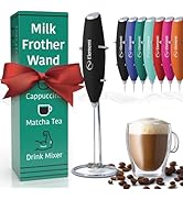 Elementi Milk Frother Wand &amp; Drink Mixer with Stand - Turbo Milk &amp; Coffee Frother Handheld - Hand...