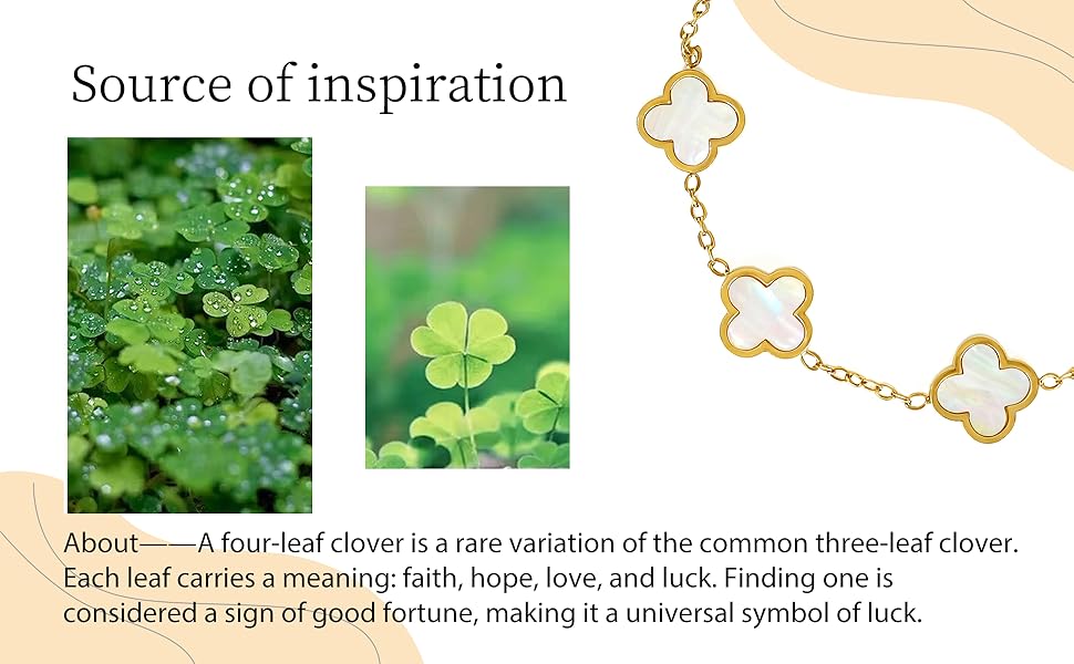 Lucky Clover Charm Bracelet with Real Mother of Pearl Shell