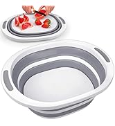 Collapsible Wash Basin, 7.5L Dish Tub Sink Basin Folding Dish Pans for Kitchen Sink, 2-in-1 Dishp...