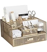 BLU MONACO Workspace Large 12 Compartments Gold Desk Organizer with Drawer– Office Supplies and A...