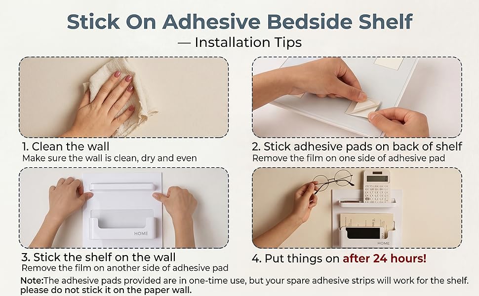 Adhesive Wall Shelves for Bedroom,Bathroom, Kitchen,No Drill Space Saver