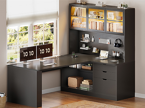 l shaped office desk with drawers