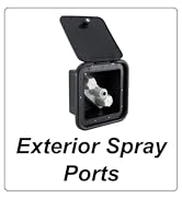 Exterior Spray Ports. Black outdoor shower box with hot and cold faucet and quick connect valve.