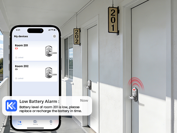 App notifies when battery <20%, keypad flashes red