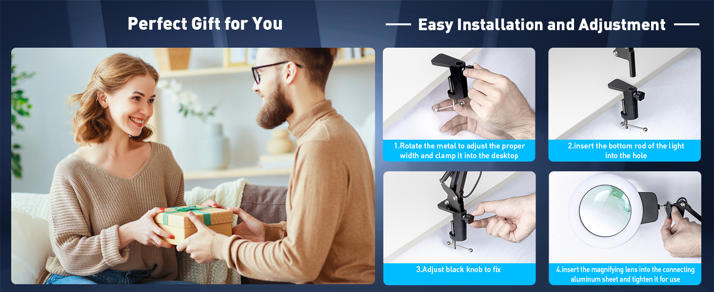 Any Color Modes &amp;amp; Stepless Brightness LED Magnifying Lamp with Clamp, 2-in-1 Magnifier