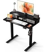 Kingant 35 x 20 Inch Small Electric Standing Desk with Dual Drawers, Height Adjustable Sit to Sta...