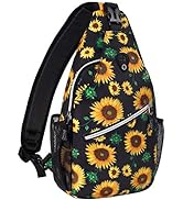 MOSISO Sling Backpack,Travel Hiking Daypack Sunflower Rope Crossbody Shoulder Bag