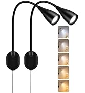 2 Pack LED Wall Mounted Bedside Reading Light, 3 Color Modes,10 Brightness Dimmable, USB Charging...