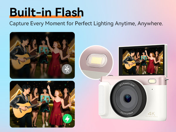 4k digital camera for teenagers photography autofocus pink foldable flip screen