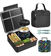 FAJSL Bento Box for Kids with Thermo Food Container (9oz), 4-Compartment Lunch Box, Adjustable Di...