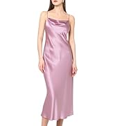 DAISYSILK 22 Momme 100% Mulberry Silk Dress with Light Cowl Neckline Long Spaghetti Strap Sleevel...