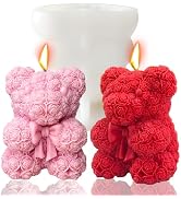 Bowtie Rose Bear Candle Mold - 3D Teddy Bear Silicone Mold for DIY Handmade Soaps, Epoxy Resin Cr...