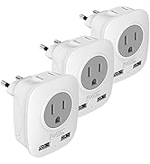 European Plug Travel Adapter 3 Pack, FOVAL International Power Adaptor with 2 USB, 2 American Out...