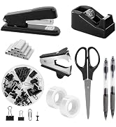 SKYDUE Black Office Supplies Set, Black Desk Accessories, Stapler, Tape Dispenser, Scissors, Bind...