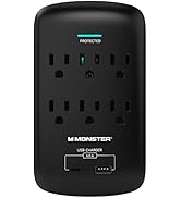 Monster Wall Tap Plug 6-Outlet Extender with Outlet Surge Protector for Home, Travel, Office, Hom...