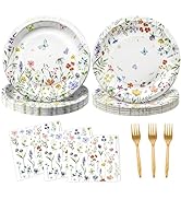 75Pcs Wildflower Plates and Napkins Party Supplies, Floral Paper Plates Wildflower Mother's Day D...