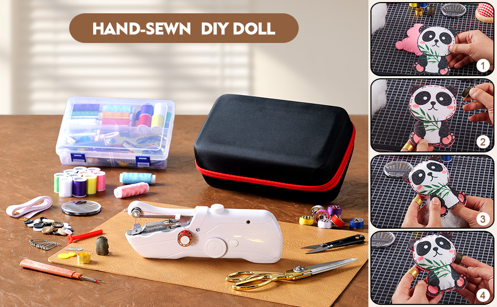 Hand-sewing plush dolls with a handheld sewing machine