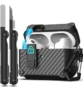 RFUNGUANGO AirPods Pro 2nd /1st Generation Case Cover, Automatic Pop-up Carbon Fiber Case with Se...