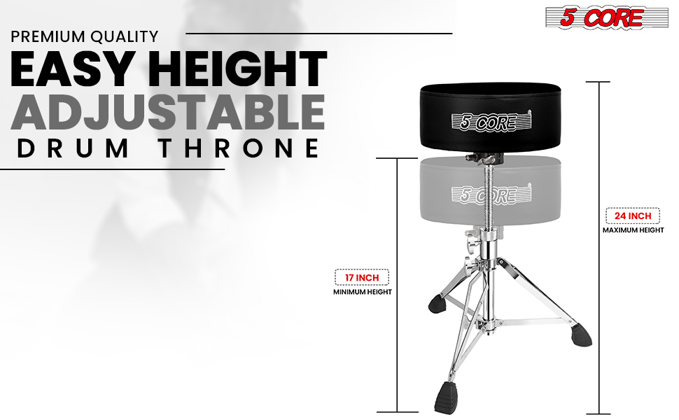 Drum Throne Comfortable Padded Stool Swivel Height Adjustable Chair Heavy Duty Seat for Drummer