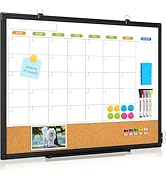Dry Erase Calendar Whiteboard for Wall, WALGLASS 24" x 18" Double-Sided Monthly Calendar White Bo...
