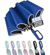 Seniny Travel Umbrella with Carabiner Handle, Windproof Large Umbrellas for Rain with Dual-Rib St...