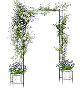 Black Garden Arch Trellis for Climbing Plants Outdoor Metal Garden Arbor with Planter Boxes 7.7 F...