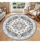 Washable Living Room Circle Rug: 6ft Round Rugs for Bedroom Dining Room Indoor Oriental Ultra Thi...