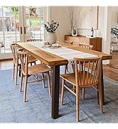 Devoko Home Acacia Wood Dining Table 6-Person Indoor Outdoor Table with Iron Legs, Sandblast Fini...