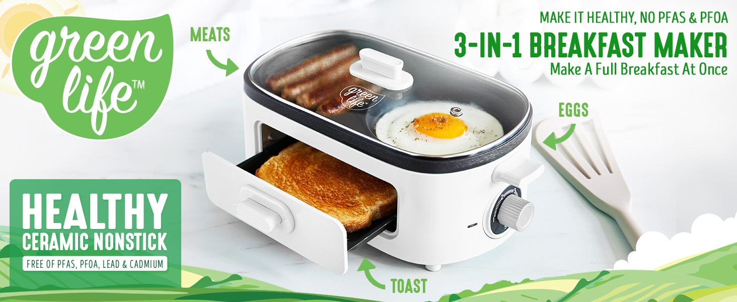 GreenLife, nonstick cooker, colorful, healthy, clean, PFAS, sandwich maker, easy to clean, durable