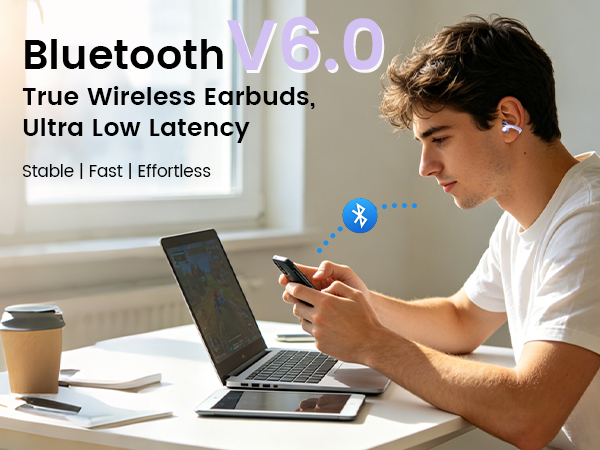 BluetoothV6.0 True Wireless Earbuds,Ultra Low Latency