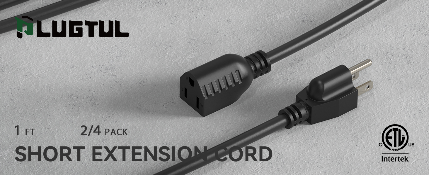 black extension cord 1 feet short extension cord 4pack oudoor indoor extension cord 16gauge 13a