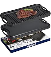 CHEFSPOT Griddle Pan for Stove Top - 2-in-1 Reversible Cast Iron Pan - Rectangular Double Burner ...