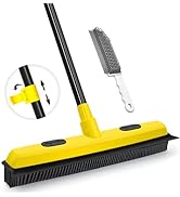 JEHONN Rubber Broom with Squeegee, Pet Hair Remover 52.8 inches Long Handle, Push Fur Removal Too...
