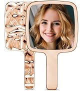 MIRRORNOVA Handheld Mirror, Water Ripples Hand Mirror with Handle for Makeup, Square, Rose Gold, ...