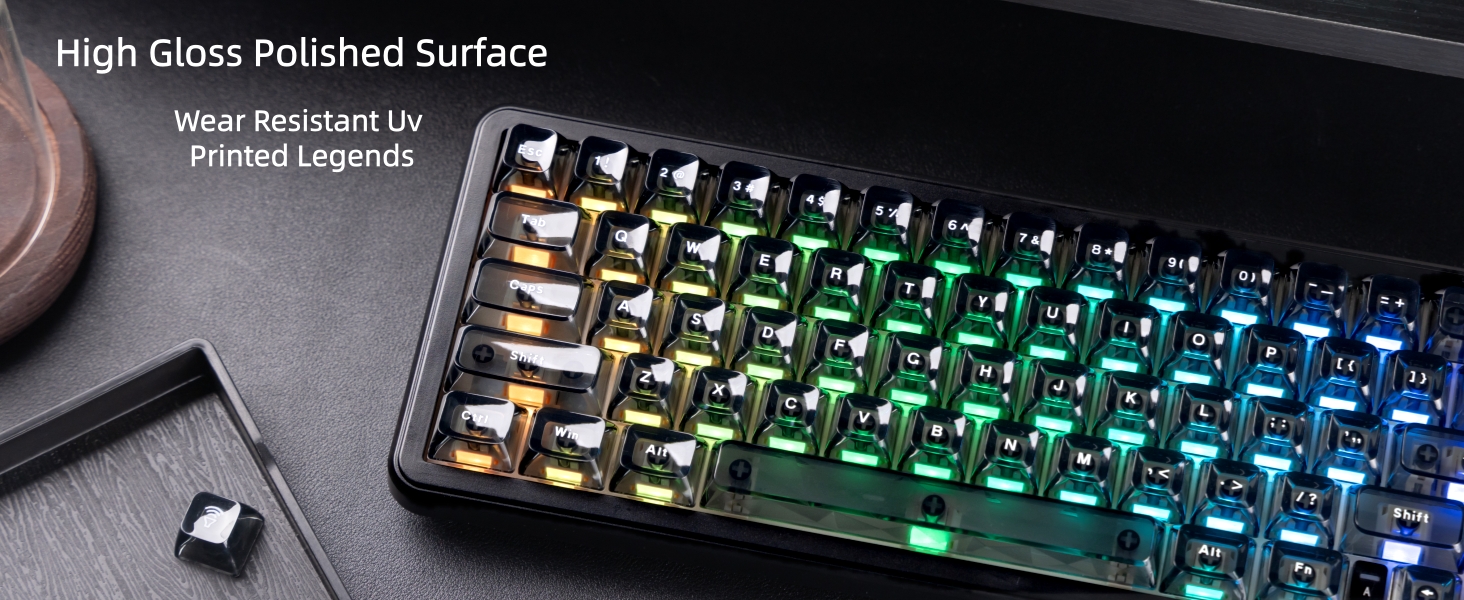 Black Grey Jelly keycaps, Shine Through Keyboard caps Clear Set,Ice Crystal Translucent Key caps