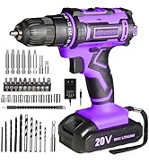 Purple 20v Cordless Drill With Battery And Charger, Electric Screwdriver Kit, 25+1 Torque, Stud F...