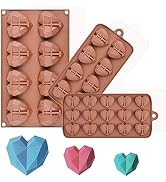 Fimary 3 Sizes Heart Silicone Molds for Chocolate Bombs Large Medium Small Diamond Heart Shaped C...