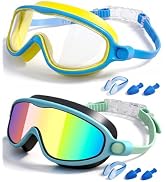 Rantizon Kids Swimming Goggles 2 Pack, Anti Fog&amp;UV Kids Goggles for Boys Girls, No Leak Wide View...