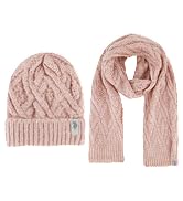 U.S. Polo Assn. Beanie Hat and Scarf Set, Diamond Sequin Cable Knit