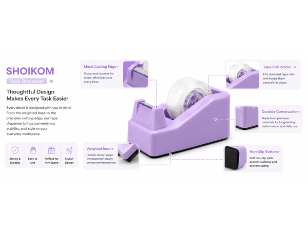 SHOIKOM Cute Tape Dispenser for Desk, Weighted Non-Slip Base