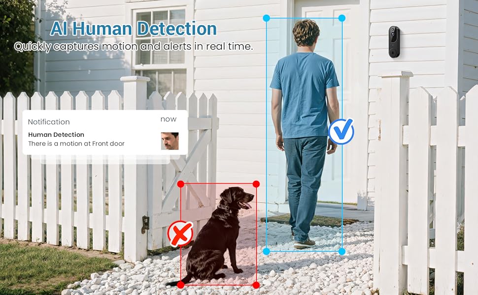 1080P Smart Wireless Video Doorbell Camera AI Human Detection