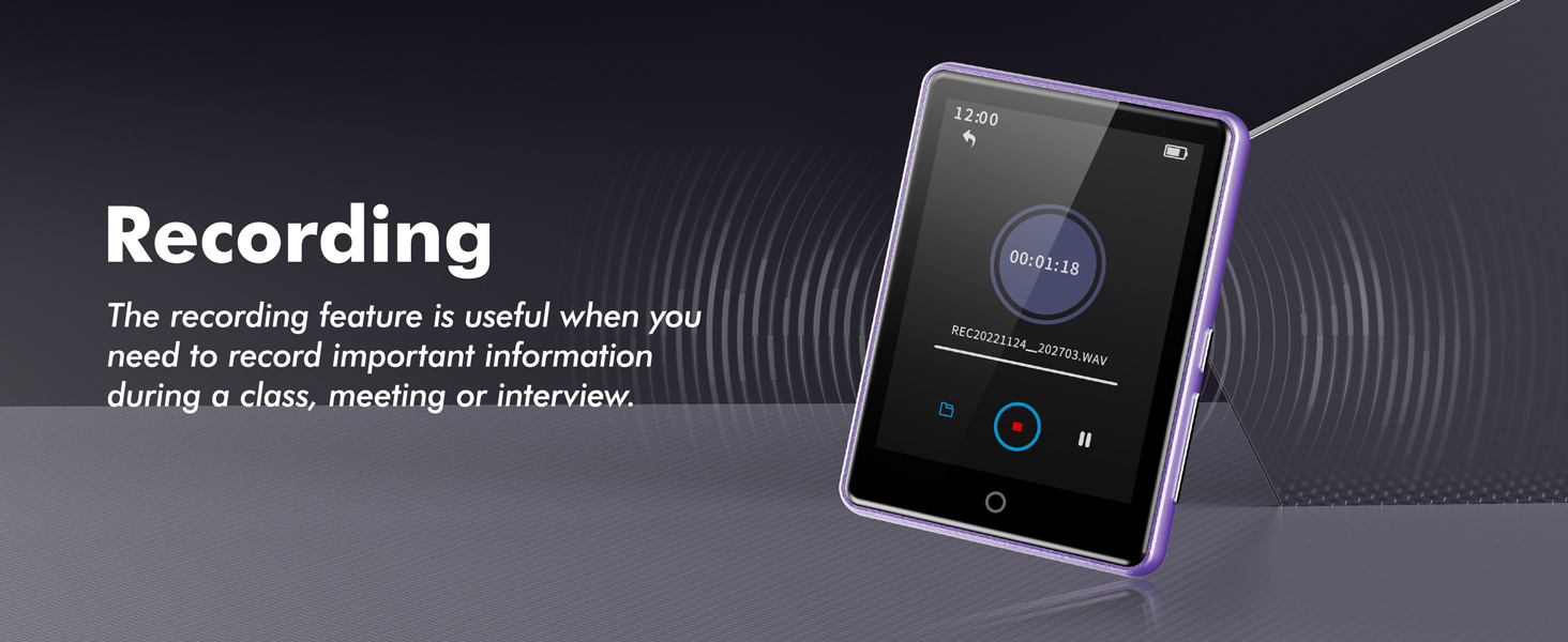 64GB MP3 Player with Bluetooth 5.3,FM Radio,Voice Recorder,Supports Up to 128GB