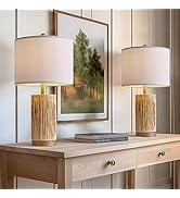 OYEARS 21" Retro Farmhouse Bedside Table Lamp Set of 2 Brown Straw Rope Vintage Nightstand Lamps ...