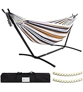SZHLUX Double Hammock with Stand Included 450lb Capacity Steel Stand, Premium Carry Bag Included....